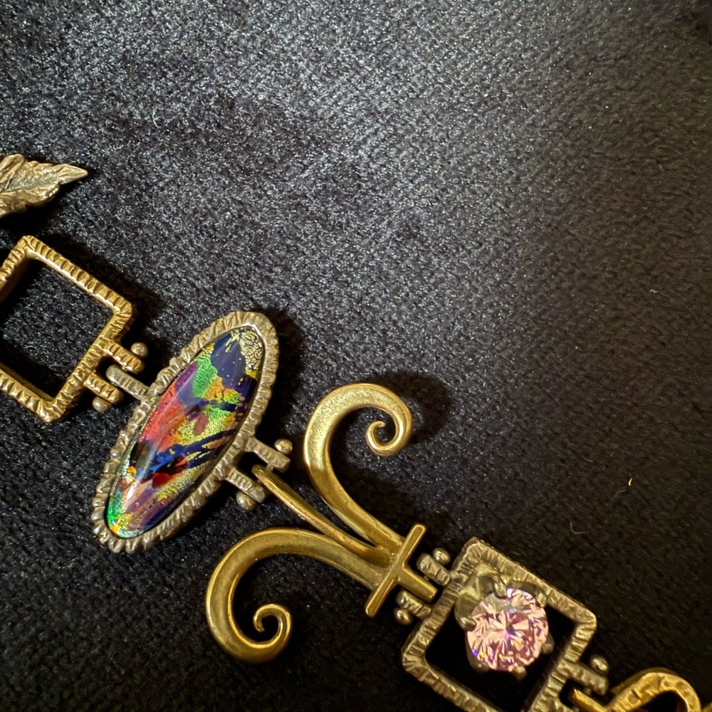 Luna Parc Gorgeous Two Tone Dichroic Glass Moonstone Pink CZ 7.5 Bracelet - Picture 5 of 12